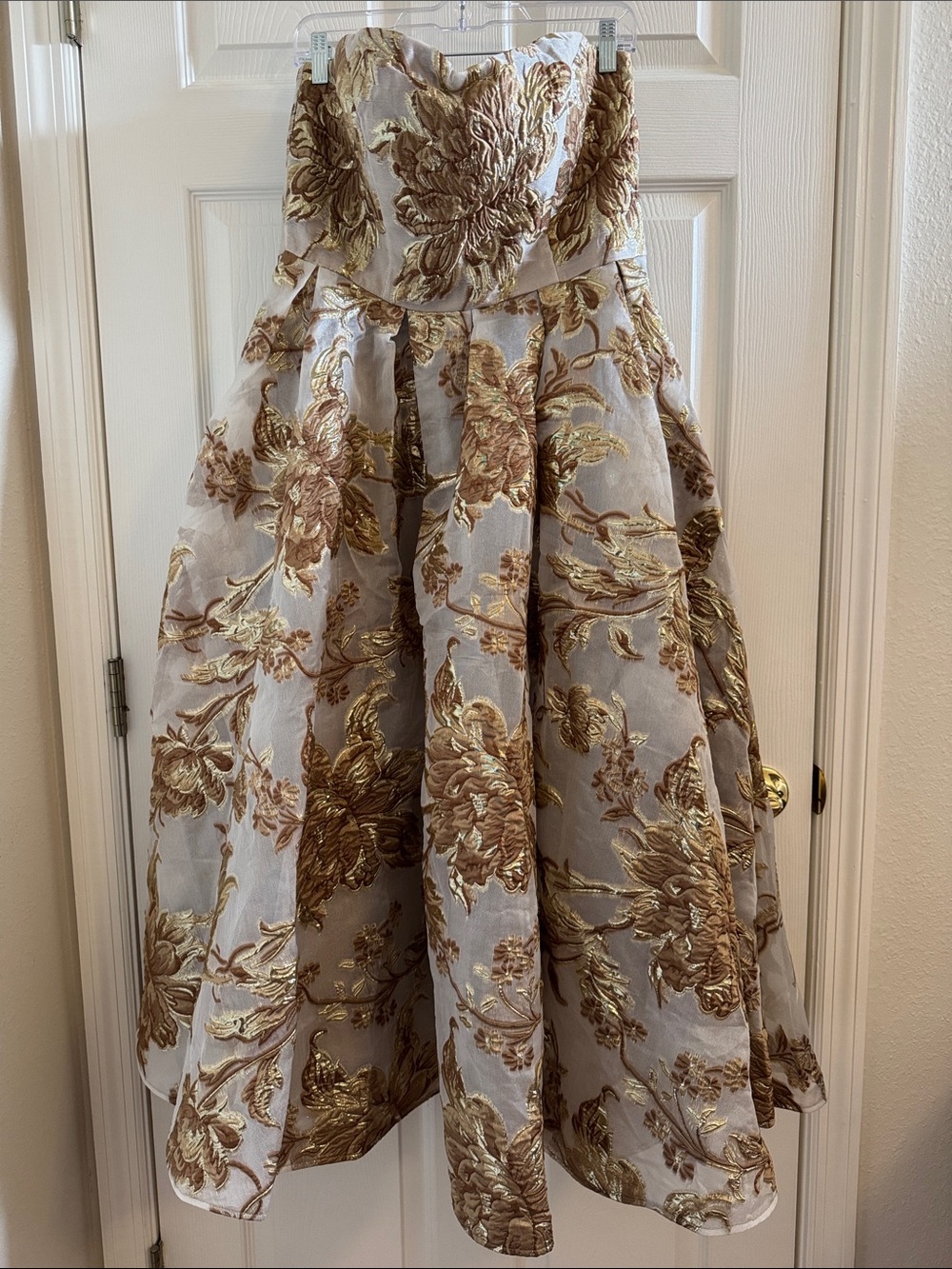 Mac Duggal 20716 Gold Strapless Brocade Midi Dress with Pockets Size 12 NWT - Picture 7 of 13
